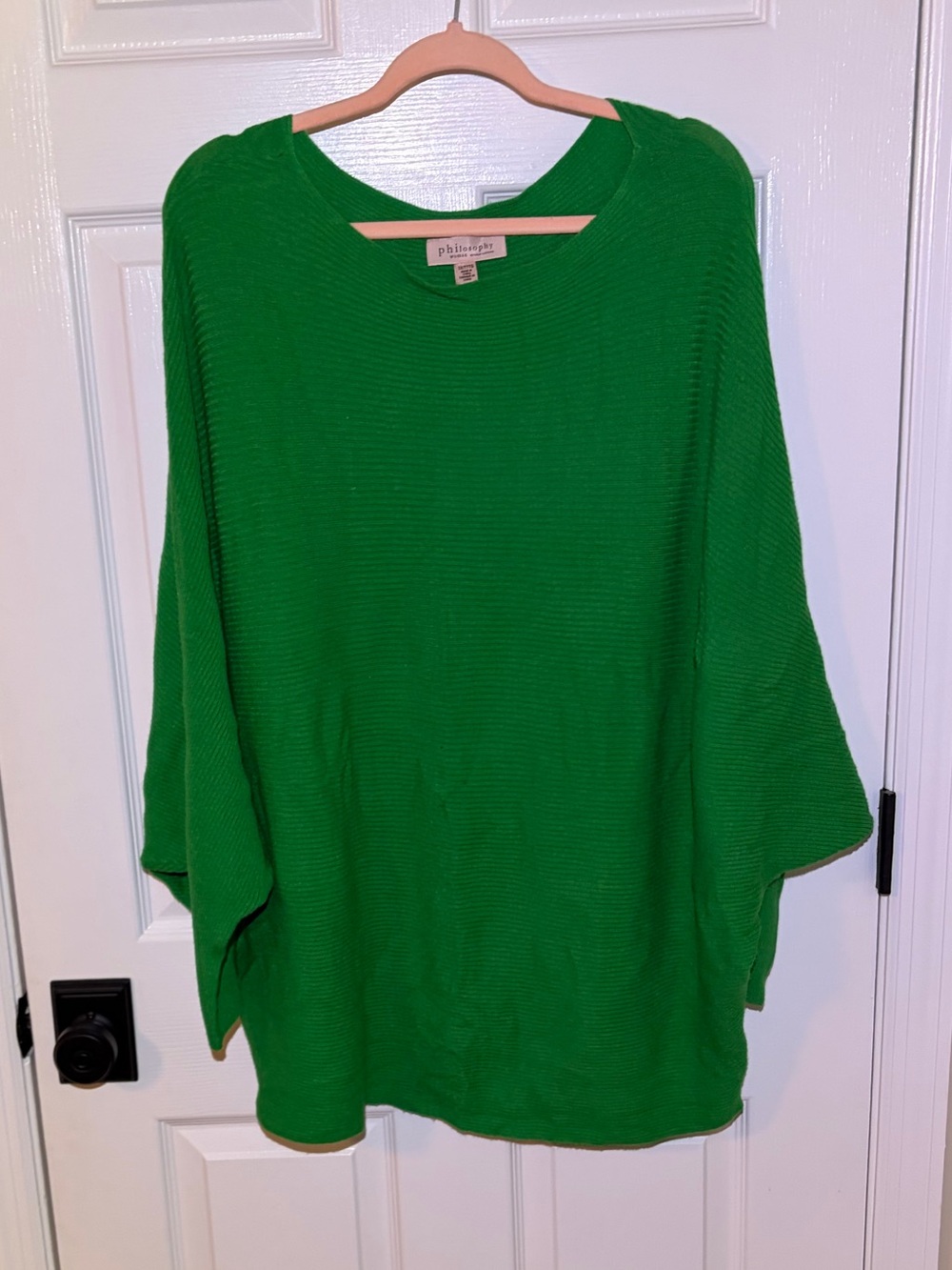 Philosophy Kelly Green Ribbed Knit Top With Dolman Sleeves. Fits XL Up To 3X